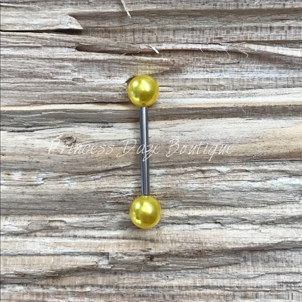 Yellow Pearl Tongue Ring‎
